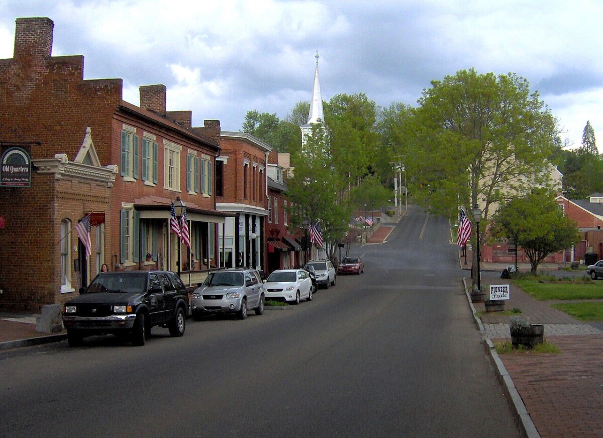 Preserved storefronts along Main Street in the Jonesborough, Tennessee historic district