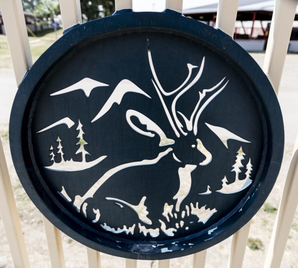 Title: One of two dozen or so silhouetted jackalope details on the Jackalope Bridge over the North Platte River in Douglas, Wyoming Physical description: 1 phot