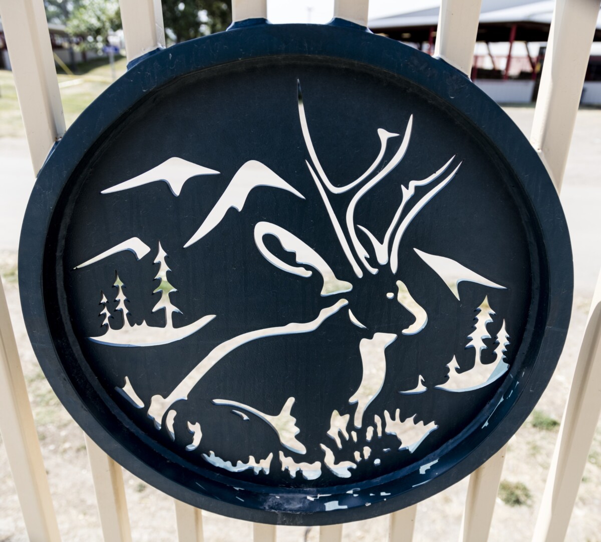 Title: One of two dozen or so silhouetted jackalope details on the Jackalope Bridge over the North Platte River in Douglas, Wyoming Physical description: 1 phot