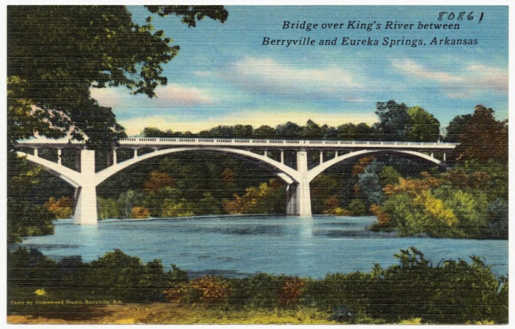 Title: Bridge over King's River between Berryville and Eureka Springs, Arkansas Subjects: Bridges; Rivers Places: Arkansas > Carroll (county) > Eureka Springs N