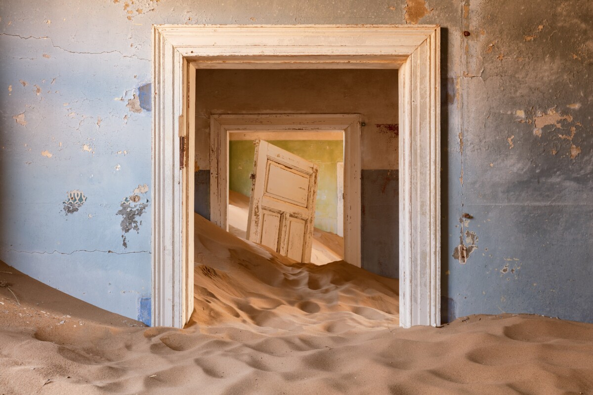 Interior of an abandoned building in Kolmannskuppe, Namibia