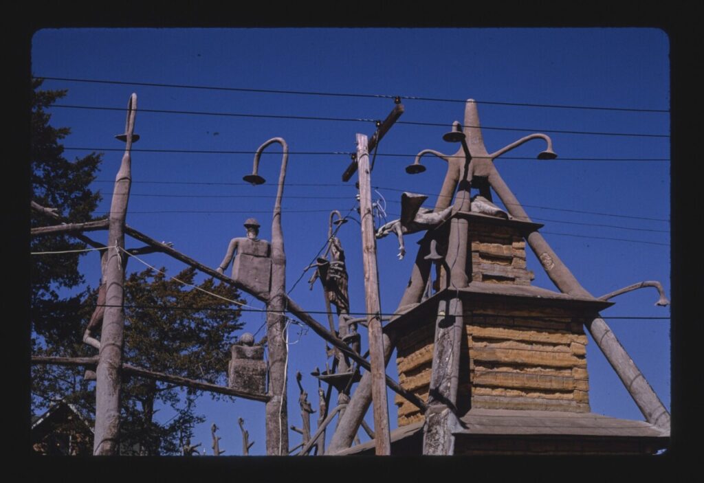 Concrete sculptures in S. P. Dinsmoor's Garden of Eden in Lucas, Kansas.