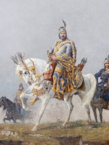 A detail of the Feszty Panorama painting showing mounted Hungarian chieftains, on display at Ópusztaszer, Hungary.