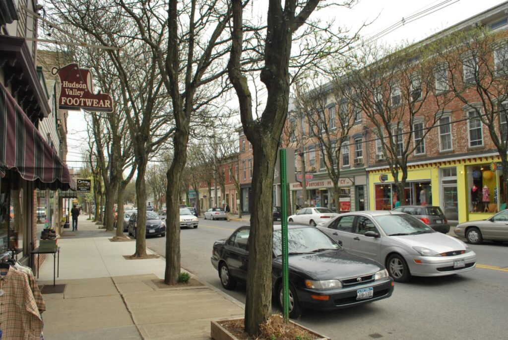 East Market Street (New York State Route 308) looking east in the village of Rhinebeck, New York.