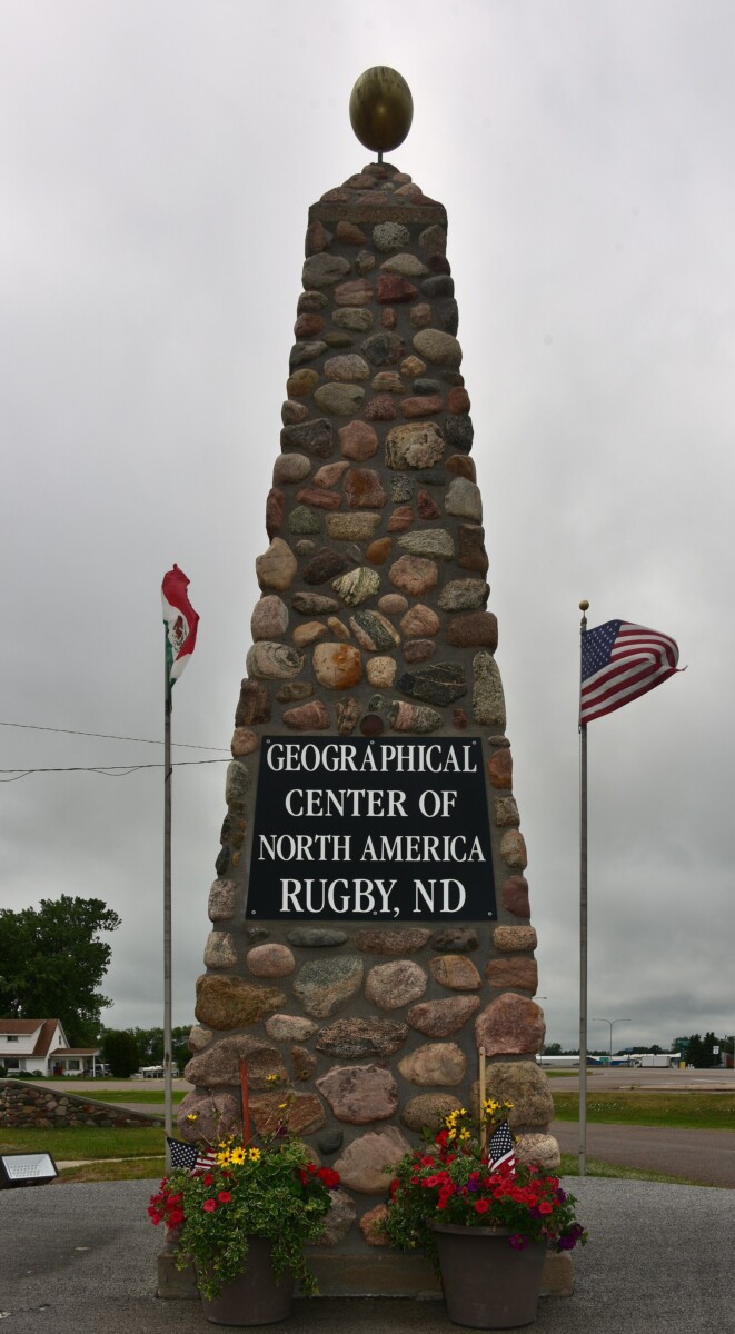 The stone monument to the geographic center of North America in Rugby, North Dakota.