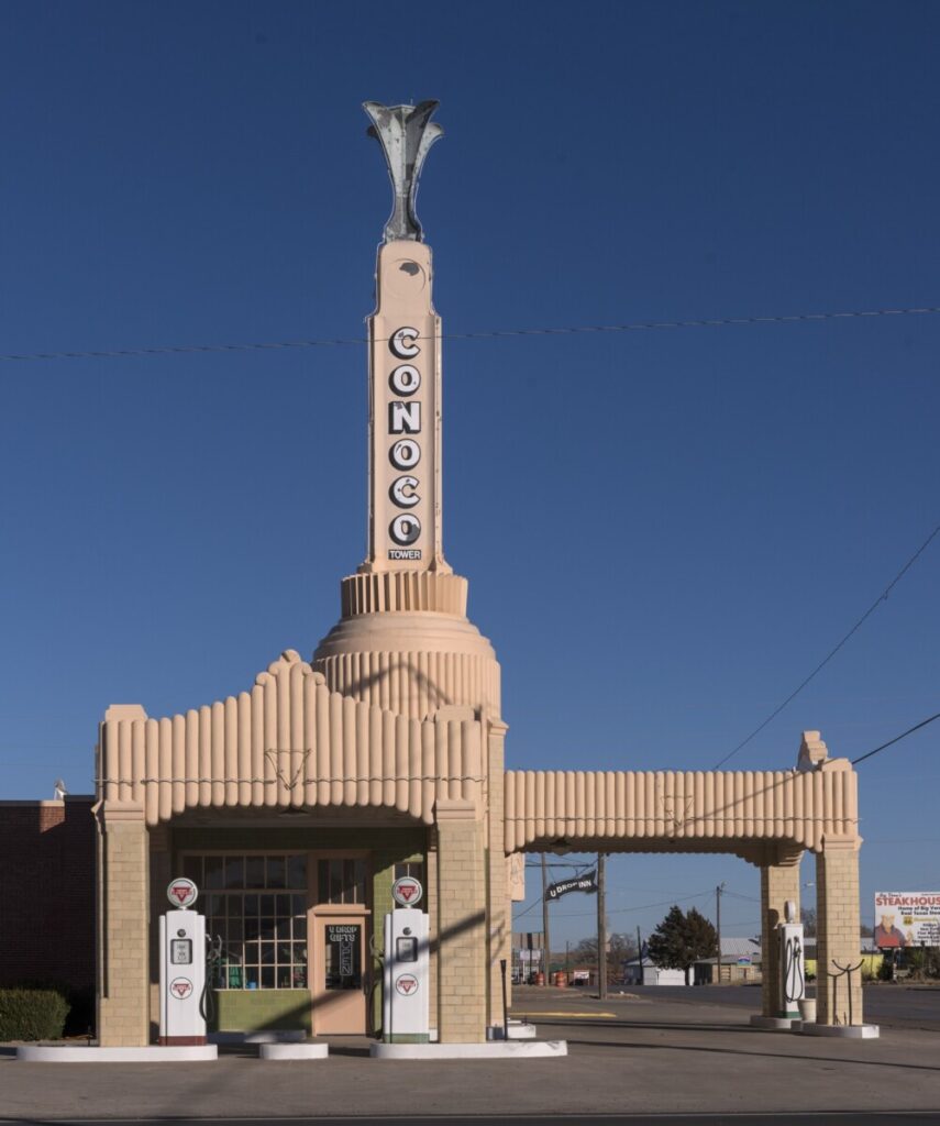 The restored U-Drop Inn and Tower Conoco station in Shamrock, Texas.
