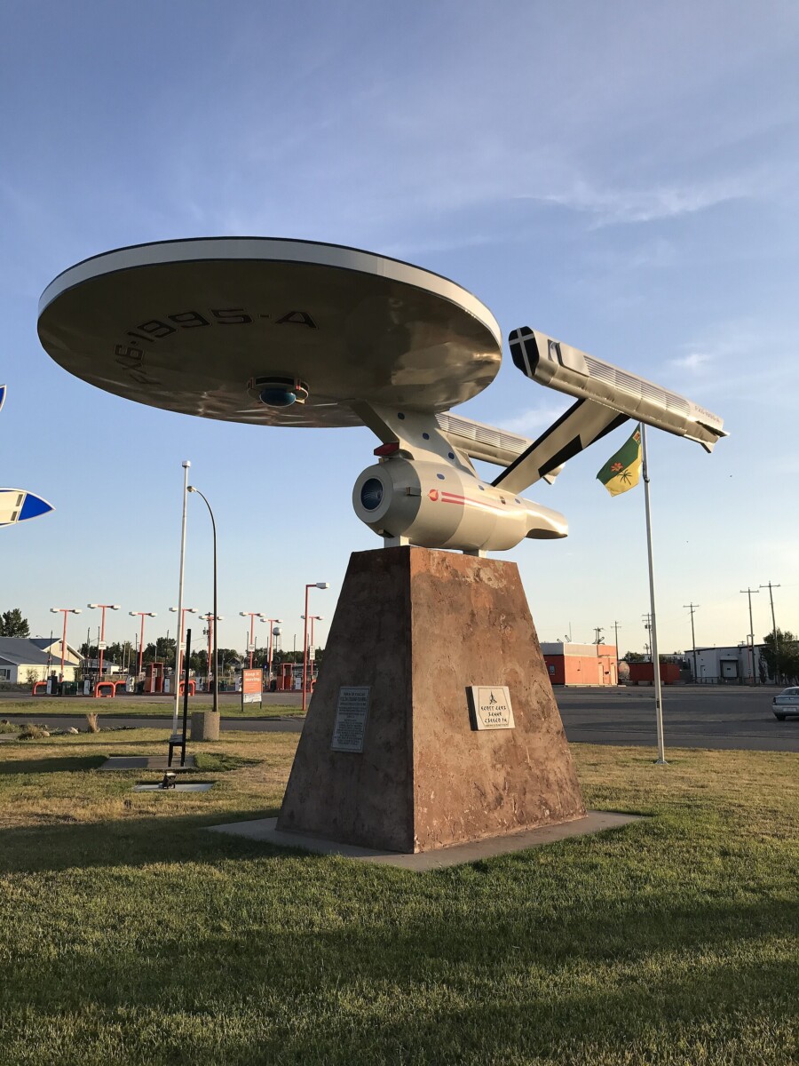 The Vulcan starship replica beside Highway 23 in Vulcan, Alberta.
